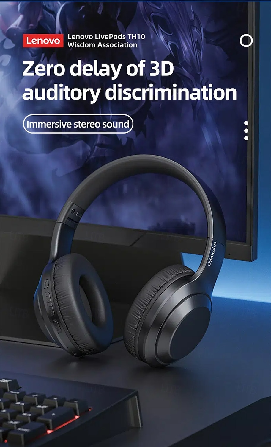 Lenovo ThinkPlus draadloze over-ear hoofdtelefoon, Bluetooth 5.3 headset met microfoon, hifi stereo diepe bas, zachte oorkussens, opvouwbaar voor gaming, reizen, kantoor, compatibel met pc en 2026 - $48.99 –P20