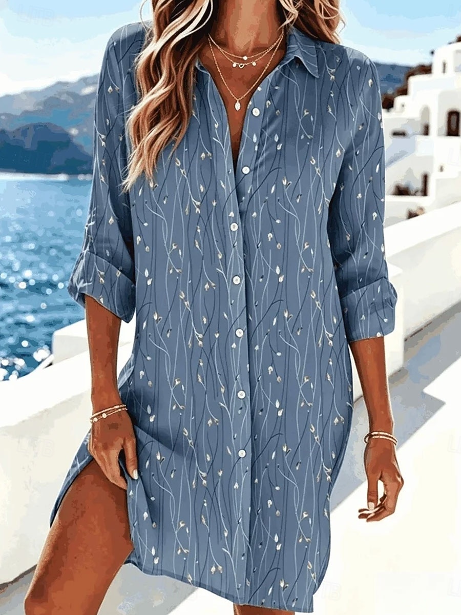 Per donna Abito al ginocchio Abito Camicia Vacanza Compleanno Casual Spiaggia Vestibilità regolare Floreale Grafico Astratto Manica Lunga Bavero Blu Rosa Verde Estate Primavera del 2026 a $49.99 –P1