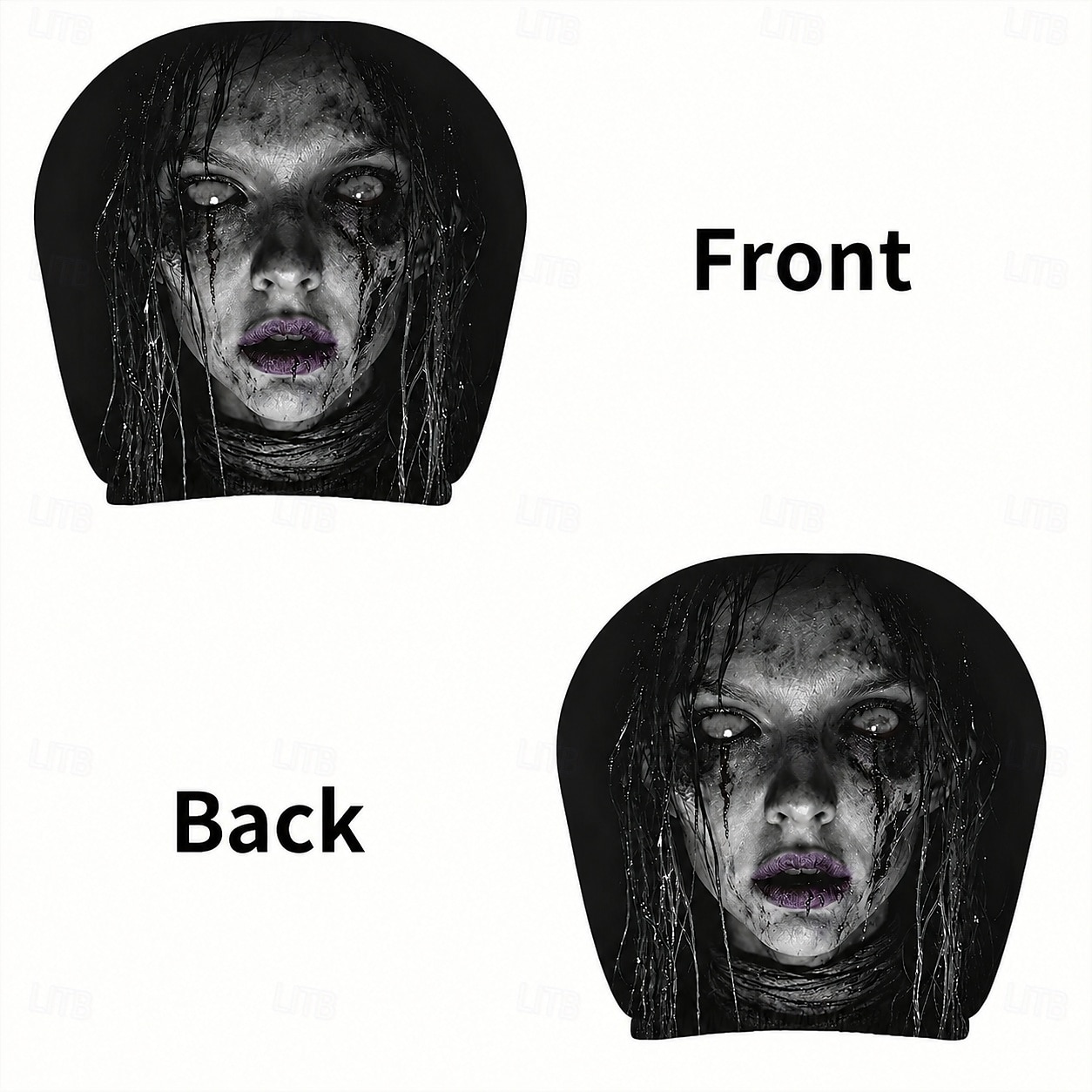 Fundas para reposacabezas de coche con diseño de fantasma con pelo mojado (2/4 unidades), fundas protectoras de reposacabezas de asiento con diseño de terror para Halloween, impresión plana 2D, ajuste 2026 - $16.99 –P5