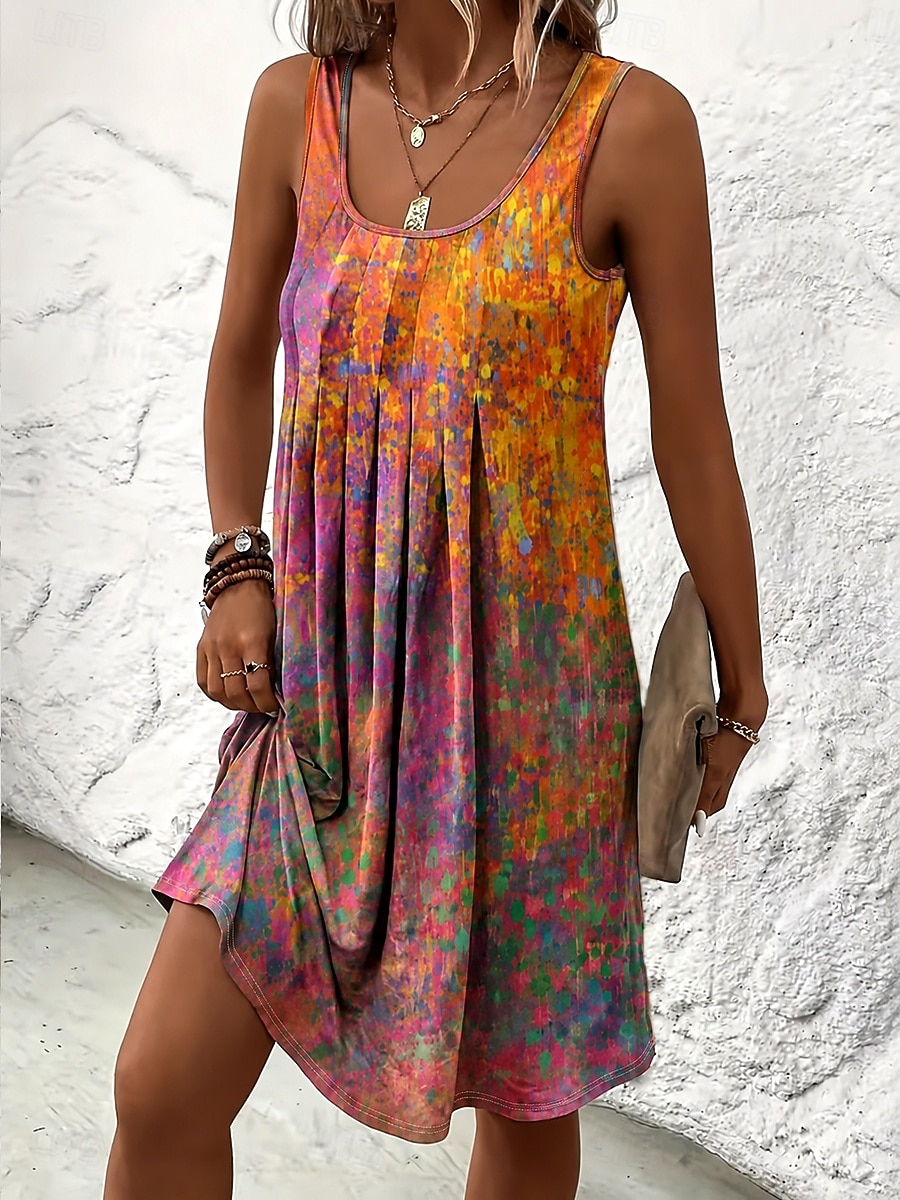 Femmes Mini robe Robe trapèze Vacances Occasionnel Plage Coupe Ample Graphique Abstrait Sans manches Col en U Rouge Orange Vert Été Printemps de 2026 ? $29.99 –P1