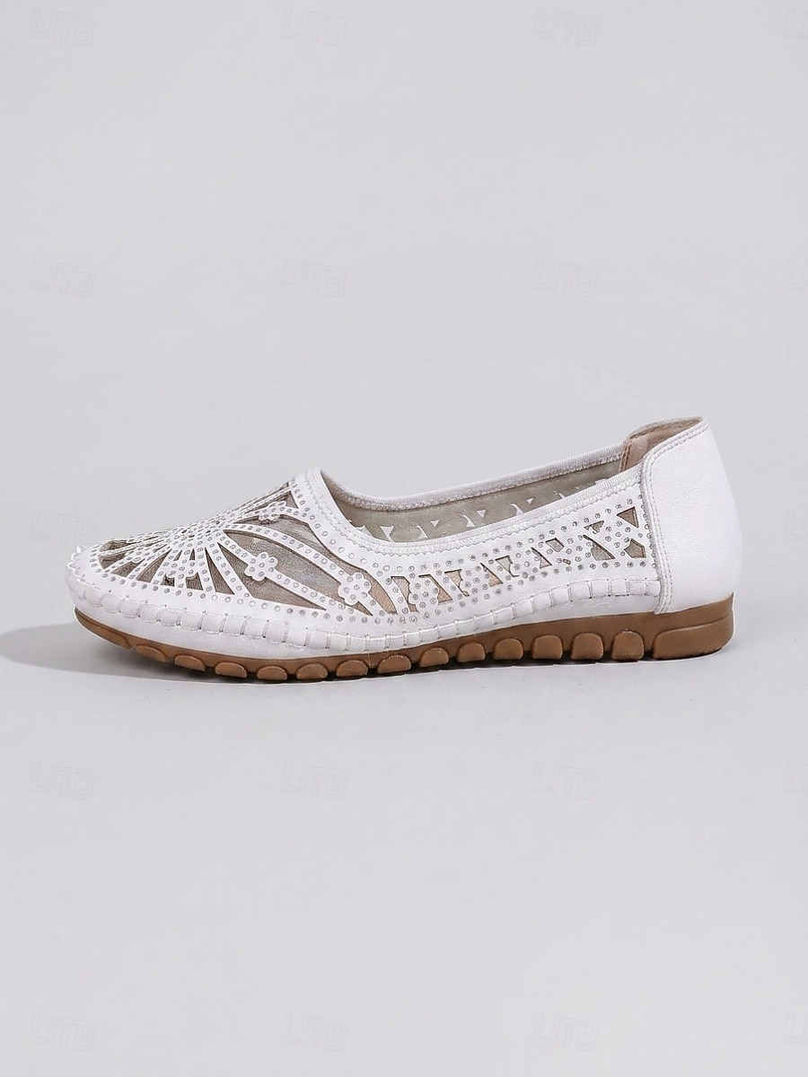 Women's White Breathable Slip-On Shoes – Hollow Out Comfort Flats with Soft Cushioned Insole, Lightweight Flexible Sole and Non-Slip Design for Walking, Travel and Everyday Wear 2026 - $21.7 –P3