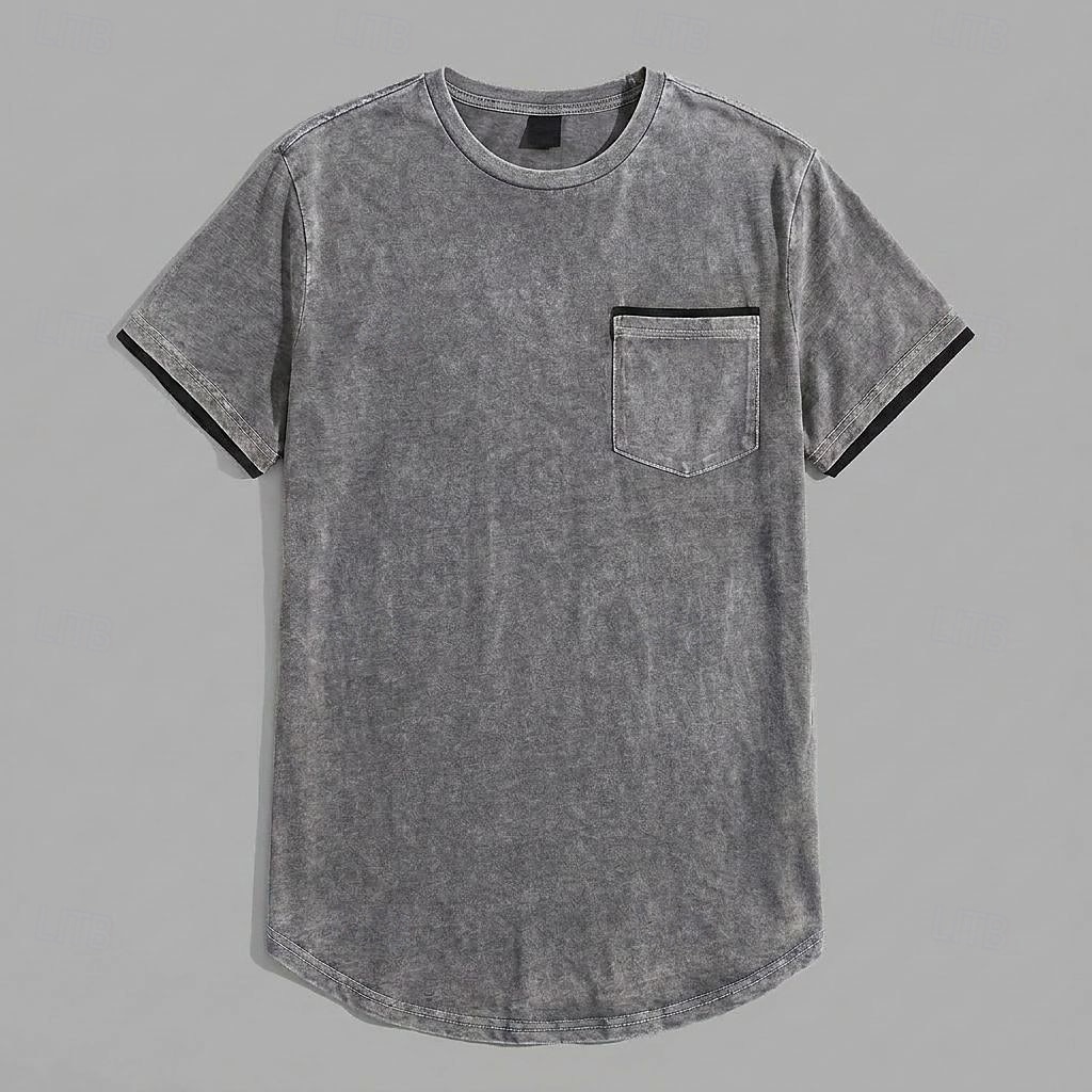 Voor heren T-shirt Overhemd van 100% katoen met zure wassing Korte mouw Strakke ronde hals Zomer Lente Herfst Effen Retro vintage Casual Zak Vintagestijl Verdrietig Casual blauw Grijs Bordeaux Top 2026 - $32.99 –P12