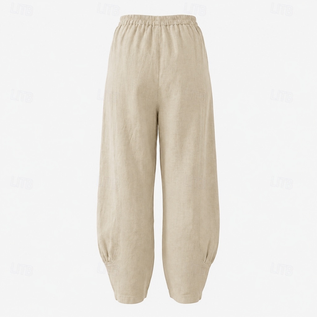 Pantalon large en lin pour femme, taille mi-haute, poches pleine longueur, ceinture élastique, couleur bordeaux et bleu azur, idéal pour les vacances de 2026 ? $49.99 –P18