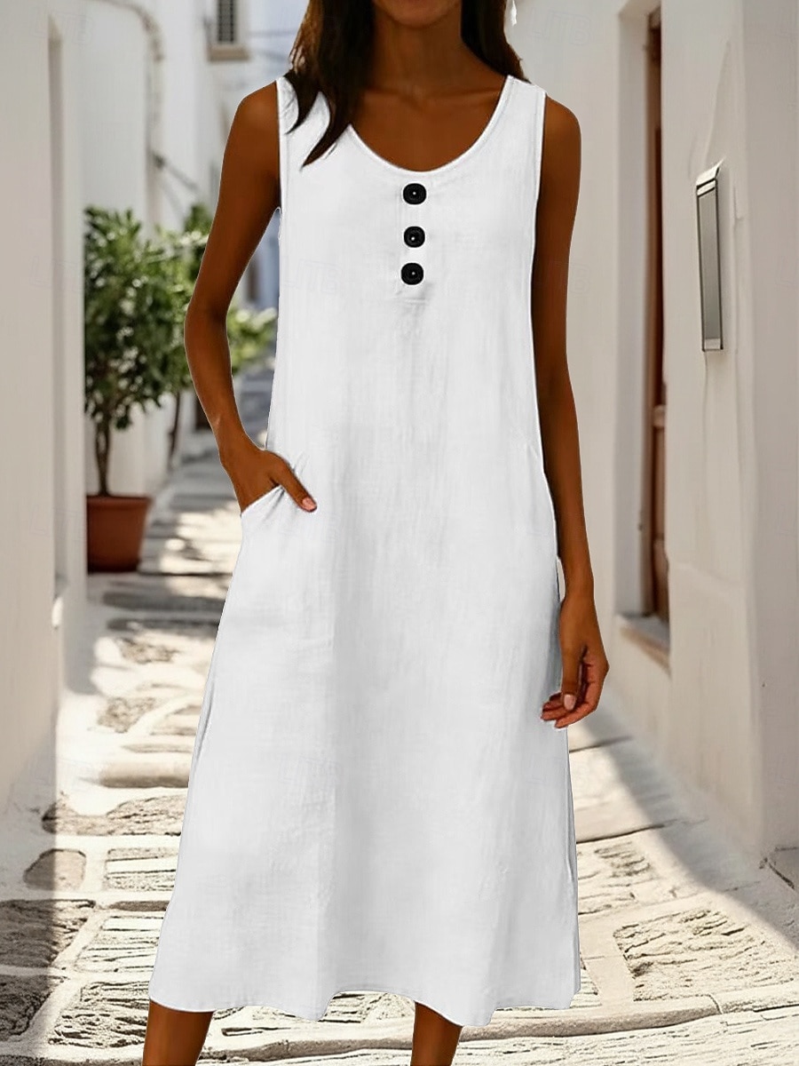 Women's Midi Dress Shift Dress Elegant Fashion Daily Outdoor Vacation Loose Fit Plain Sleeveless Crew Neck Blue White Yellow Pink Summer 2026 - $14.49 –P3