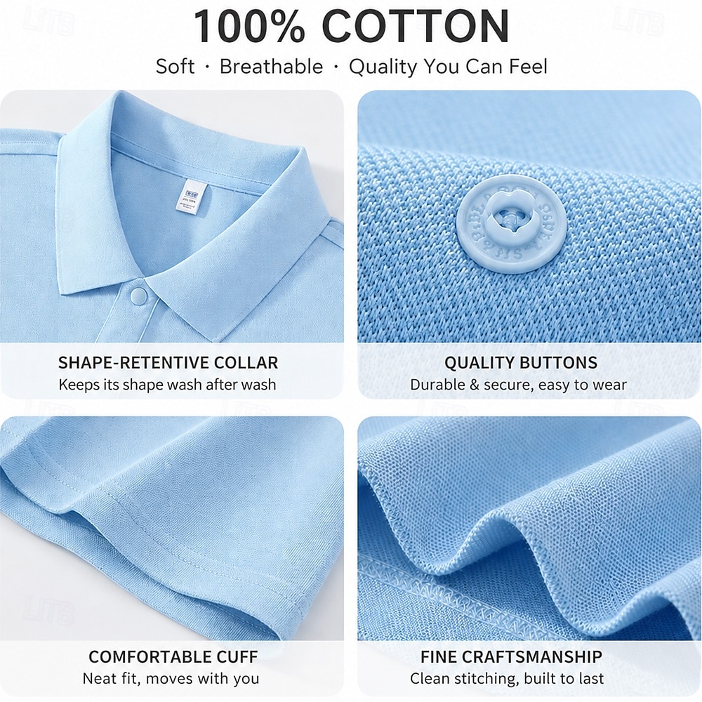 Bărbați 100% Βαμβάκι Polo brodat Casual Afaceri Răsfrânt Manșon scurt De Bază Timp Liber Culoare solidă Texturat Brodat Nasturi Primavara vara Albastru piscină Alb Negru Verde Deschis Trifoi 100 2026 - $35.99 –P6