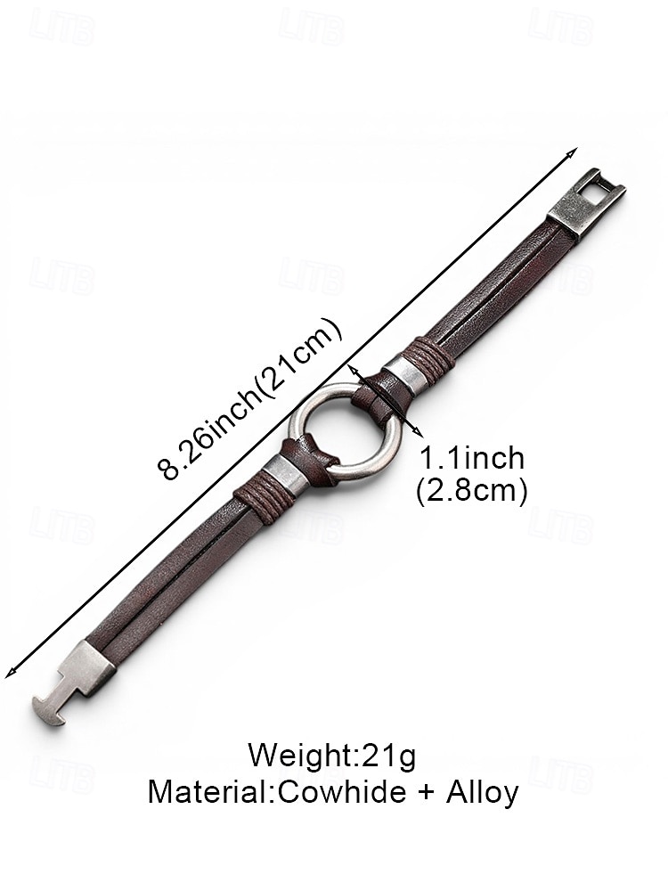 Men's Black Brown Genuine Leather Bracelet, Vintage Minimalist Alloy Ring Cuff Bracelet for Men, Casual Retro Wristband Jewelry for Daily Wear, Travel and Gift 2026 - $7.99 –P7