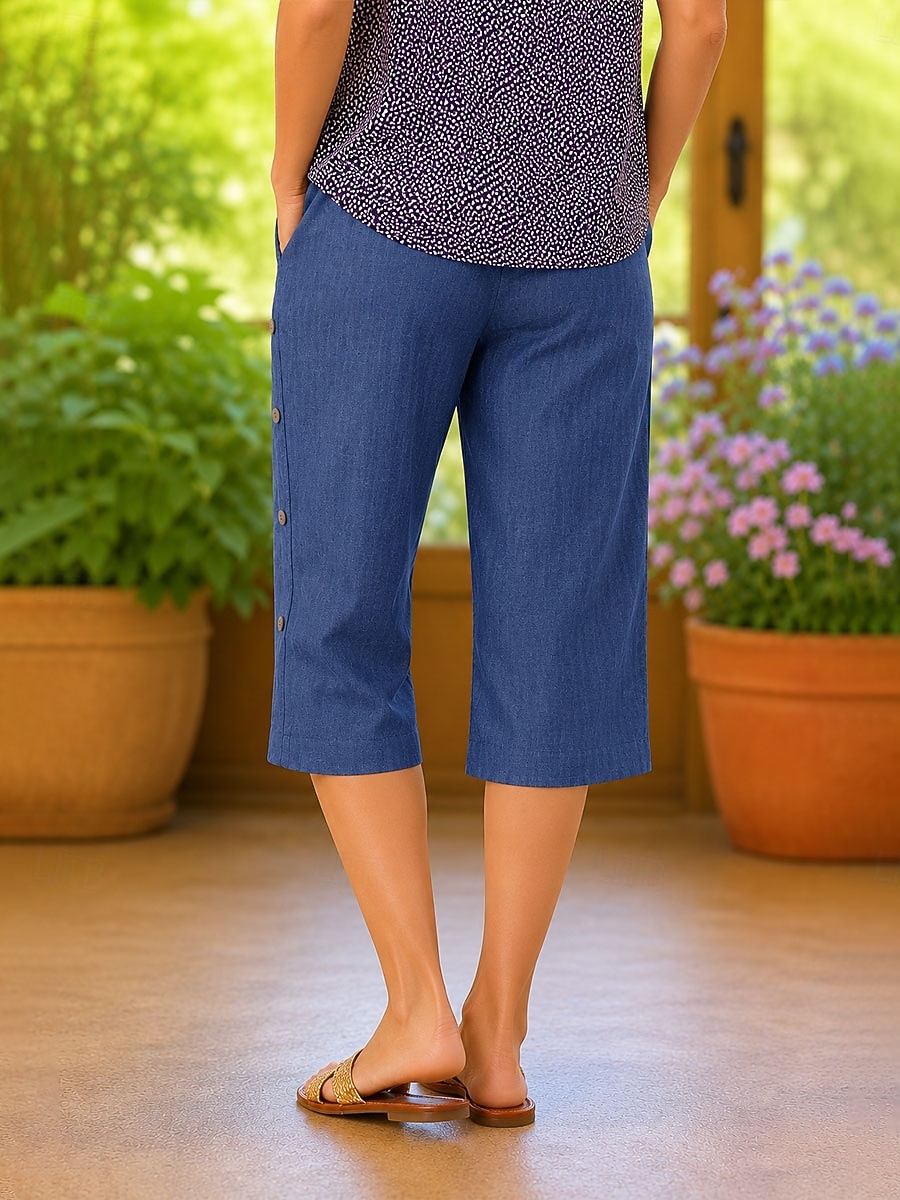Women's Jeans denim Capri Pants Vacation Basic Capris High Waist Plain Elastic Waistband Comfort Comfortable Breathable Inelastic Vacation Formal Daily Wear Blue Summer Spring Regular Fit 2026 - $33.99 –P3