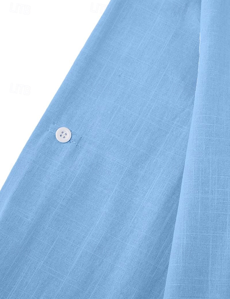 Men's Shirt Linen Shirt Summer Shirt Beach Wear Plain Vacation Casual Black White Blue Khaki Long Sleeve Lapel Spring & Summer Clothing Apparel 2026 - $26.99 –P8