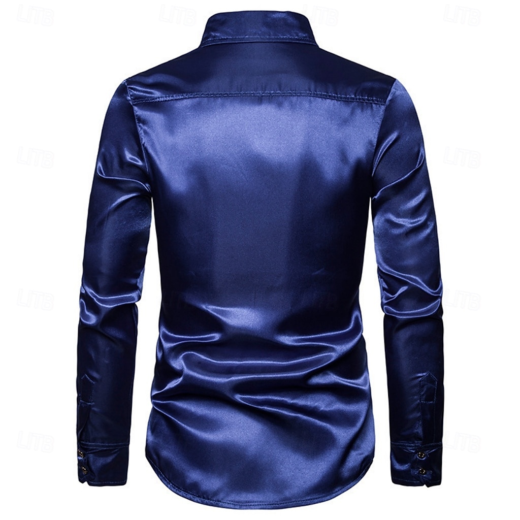 Men's Shirt Satin Shirt Dress Shirt Casual Shirt Solid Color Outdoor Work Black White Red Navy Blue Long Sleeve Turndown Summer Spring Clothing Apparel Sequins 2026 - $26.99 –P19