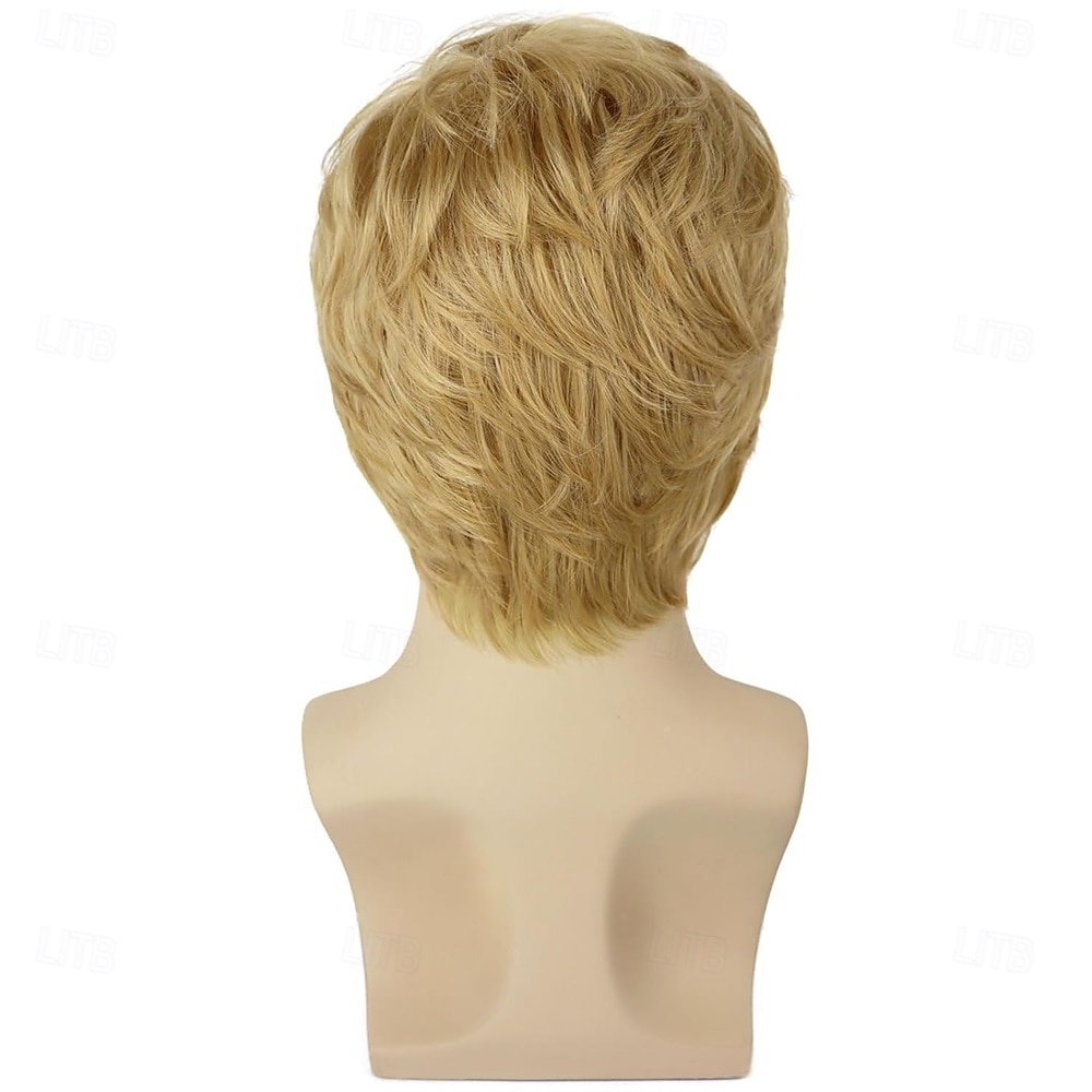 Kurze, blonde, gestufte Herrenperücke mit natürlichen Wellen, hitzebeständig, aus Synthetik – ideal für Männer, lustige Perücken für Alltag, Partys, Kostüme, Cosplay und Halloween. 2026 - $29.99 –P3