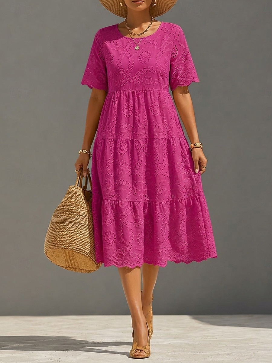Per donna Abito Midi Abito in Pizzo Abito a trapezio Casual Quotidiano Uscire Vestibilità regolare Semplice Manica Corta Girocollo Bianco Giallo Rosa Azzurro cielo Estate Primavera del 2026 a $41.99 –P2