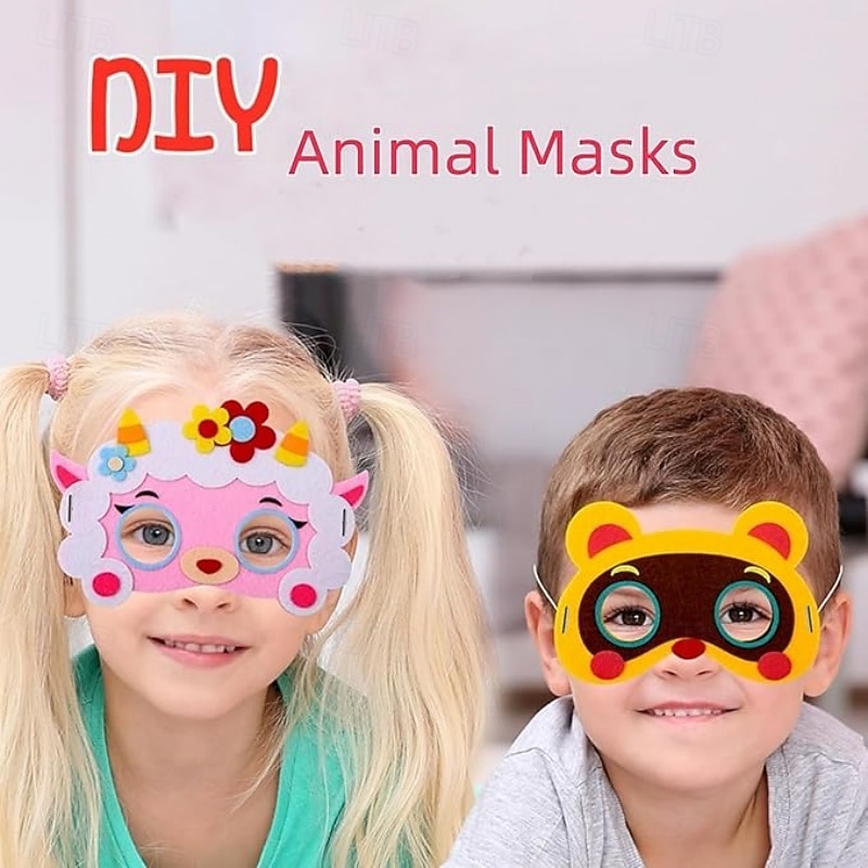 16er-Pack DIY-Tiermasken-Set aus Filz für Kinder, selbstklebendes Bastelset, handgefertigtes Zoo-Safari-Masken-Set für Geburtstagsfeiern, Halloween-Aktivitäten im Klassenzimmer, Jungen und Mädchen 2026 - $23.99 –P2
