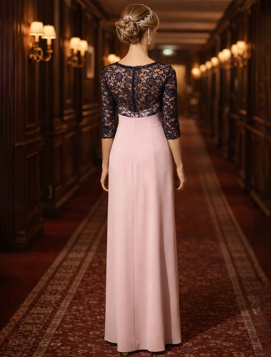 Sheath Column Floor Length Wedding Guest Dress Formal Dresses Evening Gown Mother of the Bride Dress 3/4 Length Sleeve Jewel Neck Elegant Wedding Guest Satin Lace with Bow(s) 2026 - $206.99 –P2