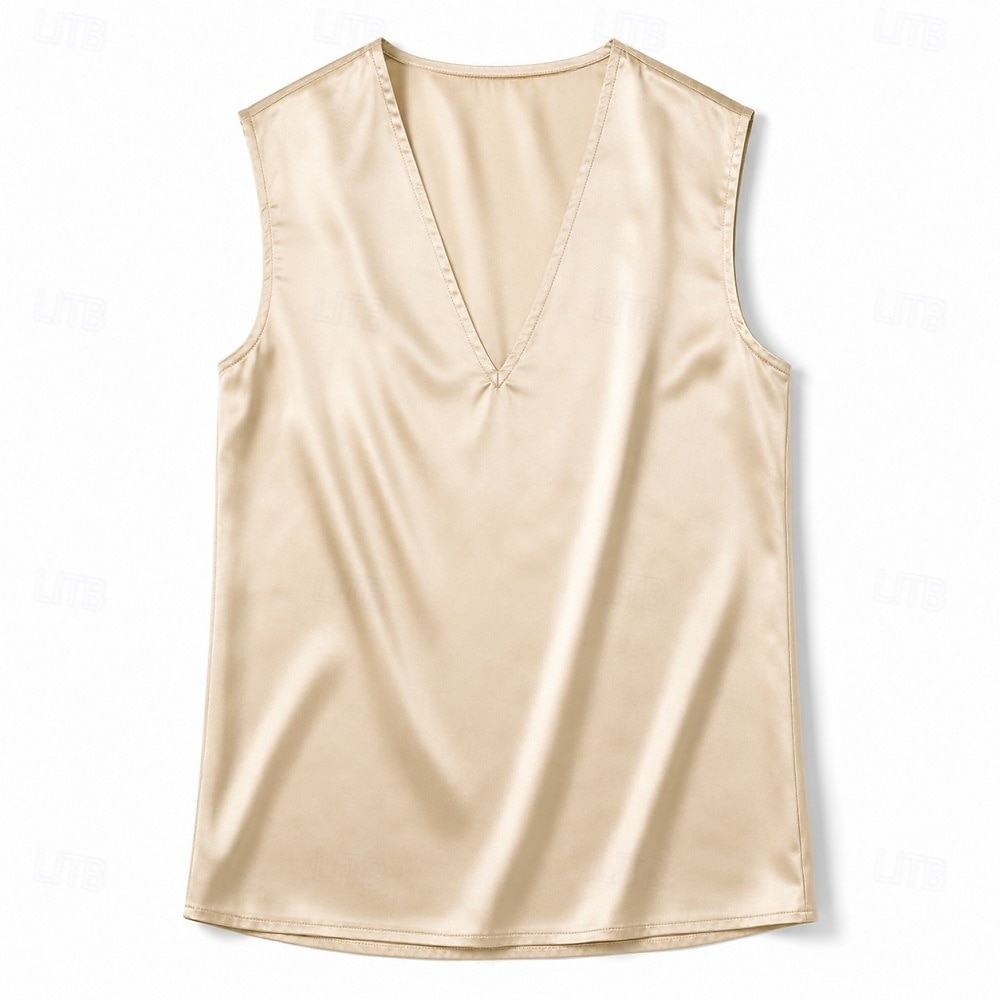 Per donna Camicia camicetta di raso Semplice Elegante Lavoro Casual Senza Maniche Scollo a V Top Regolari Quotidiano All'aperto Champagne Estate del 2026 a $21.99 –P4