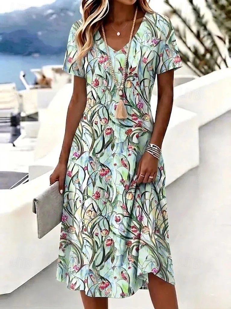 Per donna Abito Midi Abito a trapezio Casual All'aperto Spiaggia Feste Vestibilità regolare Ombre Floreale Grafico Manica Corta Scollo a V Blu Rosa Viola chiaro Verde Estate Primavera Autunno Inverno del 2026 a $24.99 –P1