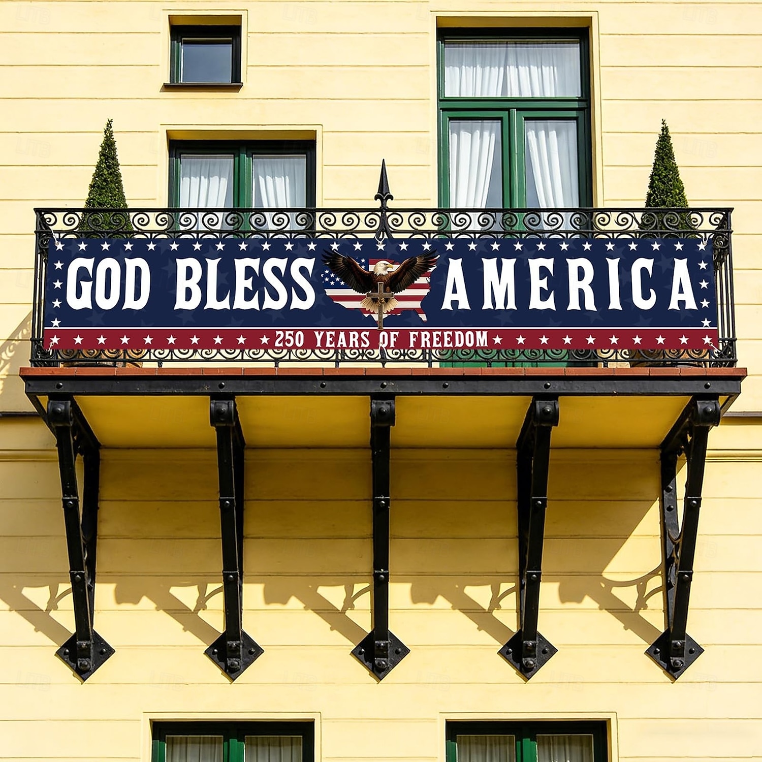 250-årsjubileum USA-flagg Gud velsigne Amerika-banner 4. juli-dekorasjoner stort 250-årsjubileumsbanner for utendørs, innendørs, hage, veranda, plen 2026 - $19.99 –P7