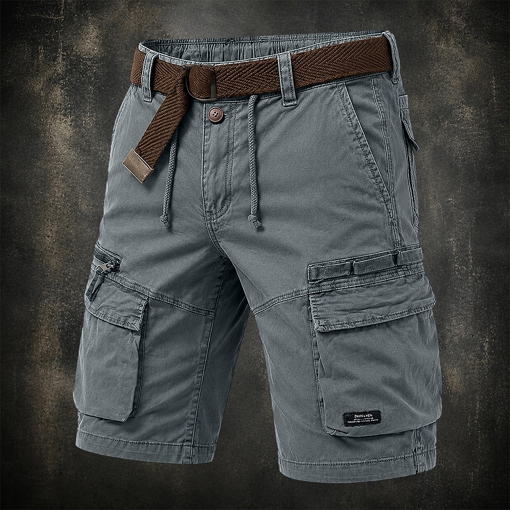 Men's Cargo Shorts Shorts Summer Shorts Drawstring Elastic Waist Multi Pocket Solid Color Plain Comfort Wearable Short Casual Daily Outdoor Fashion Casual Khaki Black Inelastic 2026 - $37.99 –P1