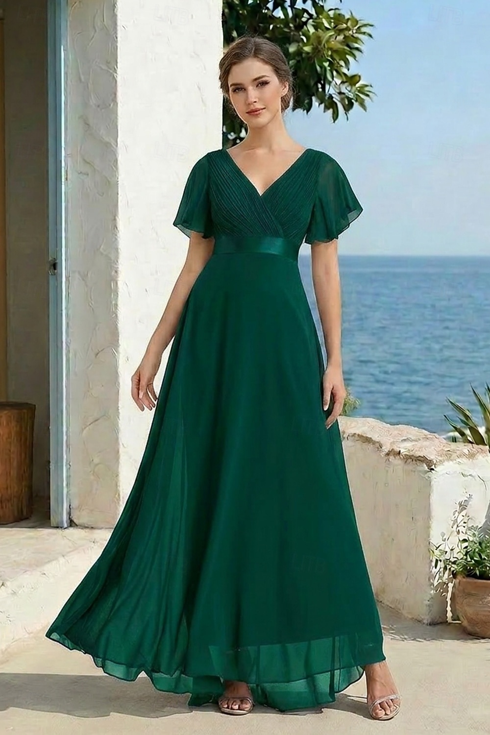 long beach wedding guest dress Zapaka Women Dusty Rose Midi Dress with Slit Spaghetti Straps Beaded Ruched Wedding Guest Dress, Dusty Rose / US8
