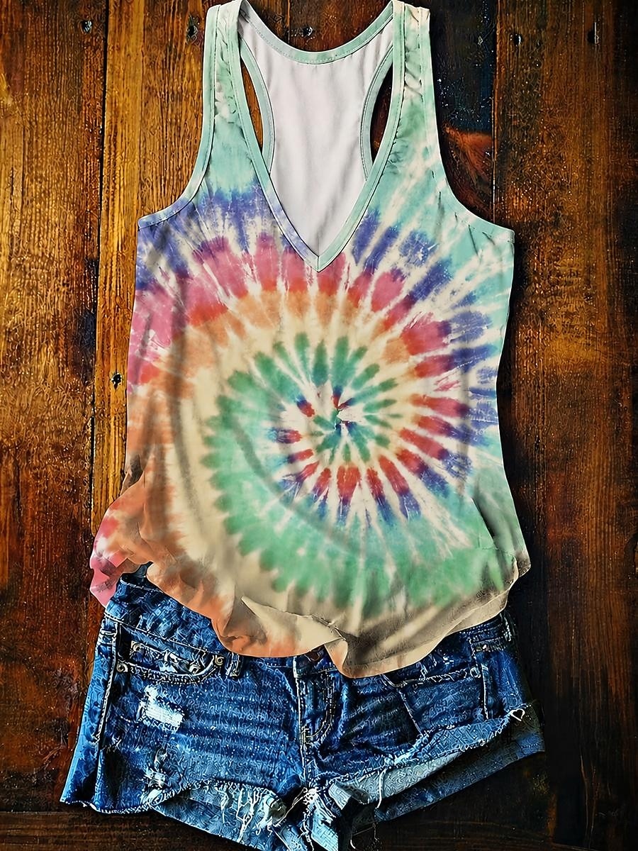 Women's Tank Top Ombre Graphic Tie Dye Tropical Hawaiian Beach Sleeveless V Neck Regular Tops Casual Daily Beach Wear Purple Green Summer Spring 2026 - $21.99 –P2