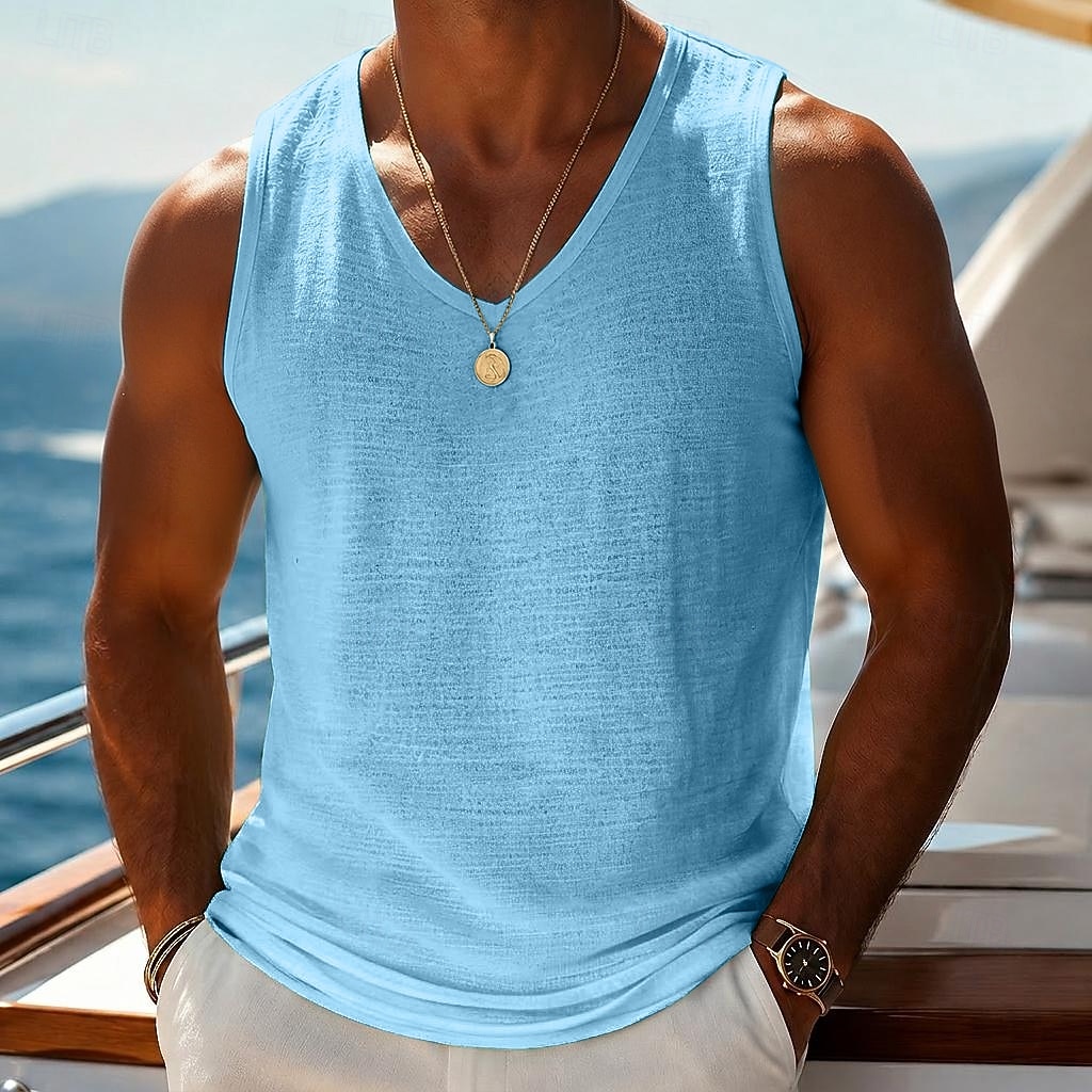 Herren Ärmelloses Shirt Unterhemd Ärmellos V Ausschnitt Sommer Einfach Mode Basic Lässig Schlank Weich Lässig Strand Urlaub Schwarz Weiß Blau Top T-Shirt für Herren 2026 - $13.99 –P9