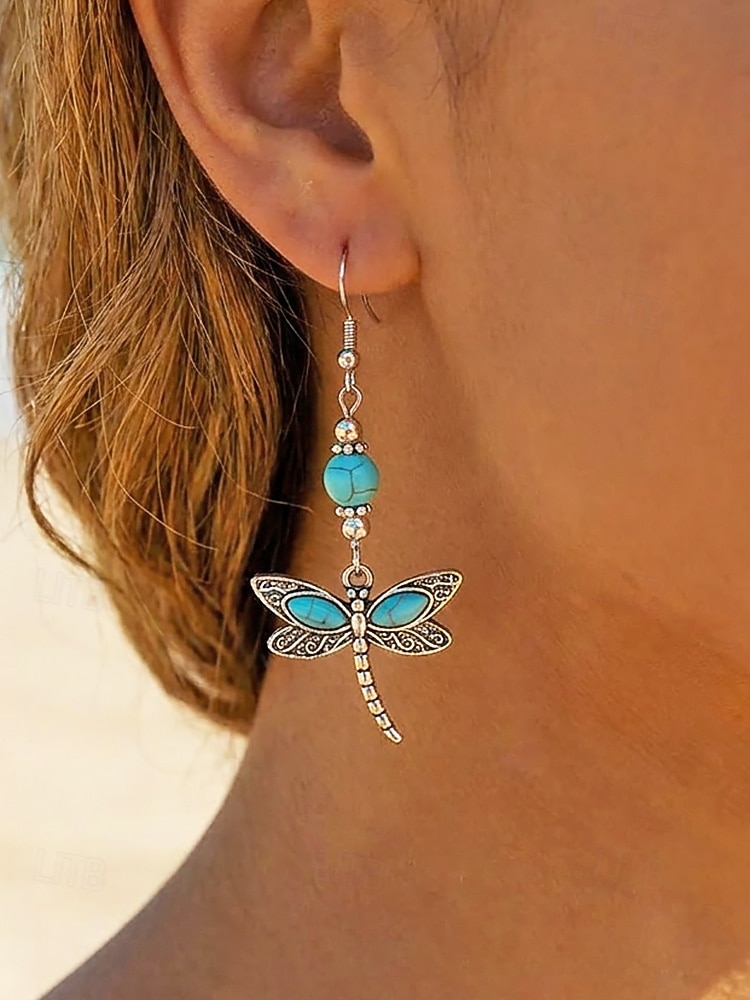 Set di orecchini pendenti da donna con libellula turchese e farfalla, orecchini vintage in lega stile boho, gioielli ispirati alla natura per vacanze estive, feste in giardino, festival, regalo del 2026 a $11.99 –P3