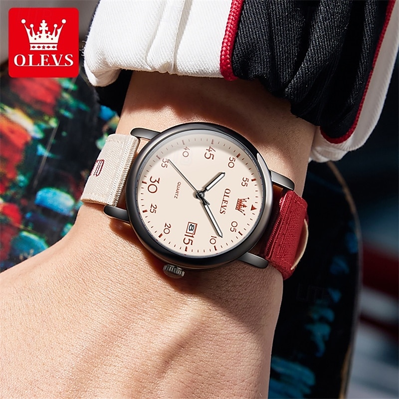 Olevs dameshorloge in roze, schattig analoog quartz polshorloge met datumweergave, casual modieus meisjeshorloge met ademende nylon band, waterdicht tot 30 meter, verjaardagscadeau voor tienermeisjes 2026 - $35.99 –P15
