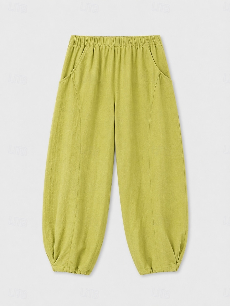 Pantalon bloomer en lin pour femme, taille mi-haute, longueur cheville, poche, ceinture élastique, idéal pour les vacances de 2026 ? $49.99 –P5