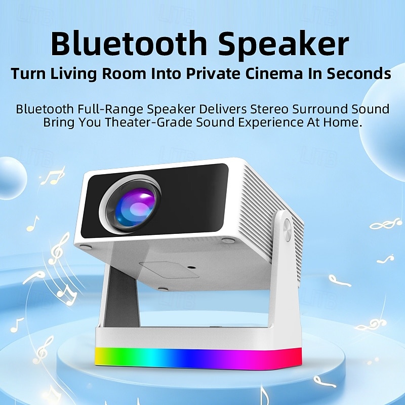 Smart Projector with Auto Focus & Auto Keystone, 720P Native Portable Movie Projector with RGB Ambient Light, Bluetooth Speaker, WiFi Screen Casting, 180° Rotatable Home Theater Projector 2026 - $127.99 –P3