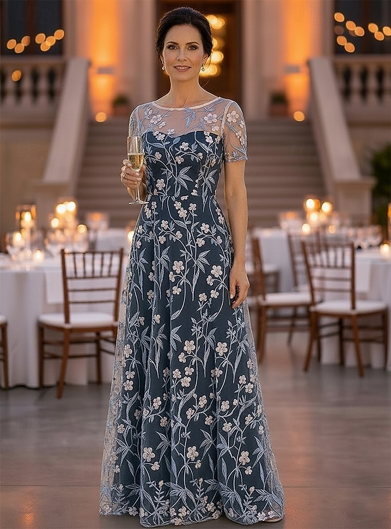 Due Pezzi Linea ad A Lunghezza al pavimento Abito da invitata a nozze Abito da cerimonia per signora Manica Corta Manica 3/4 Scollo a Barca Elegante Semplice Lussuoso Formale Ospite di nozze Raso del 2026 a $172.99 –P2