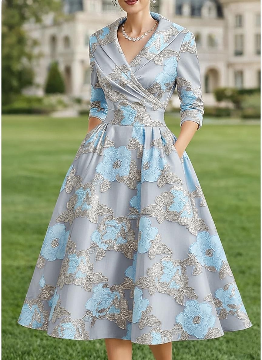 A-Linie Tee-Länge blazerkleid Brautmutterkleid Langarm Hemdkragen Elegant Vintage Formell Hochzeitsgast Hochzeitsfeier Satin Jacquard mit Falten Blume 2026 - $182.99 –P7