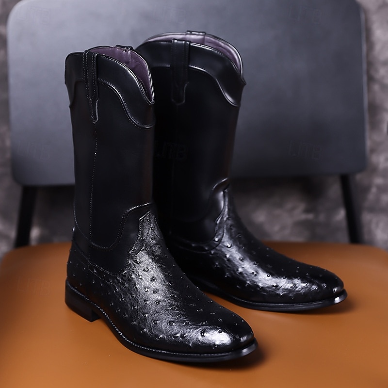 Men's Ostrich Texture Cowboy Boots – Premium Western Leather Boots for Music Festivals, Country Concerts, Outdoor Parties & Bar Nights 2026 - $69.99 –P9