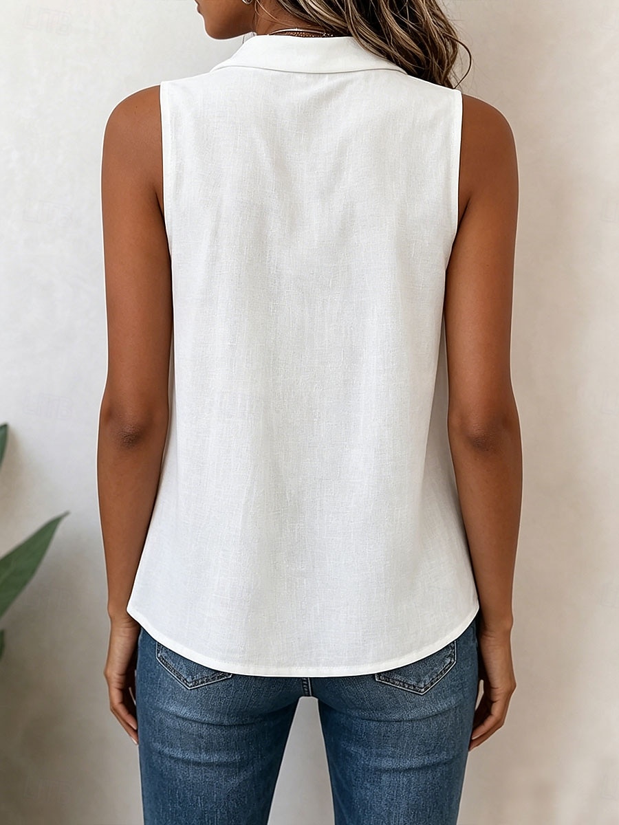 Per donna Gilet in cotone e lino Tinta unica Vintage Elegante Essenziale Senza Maniche Collo Alto Top Regolari Casuale Quotidiano Bianco Estate Primavera del 2026 a $11.99 –P5