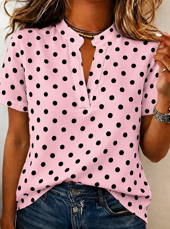 Per donna Blusa Bottoni Stampato Grafico Geometrico Vintage Elegante Moderno Manica Corta Colletto a Camicia Top Regolari Casuale Quotidiano Blu Bianco Giallo Verde chiaro Rosa Estate Primavera del 2026 a $21.99 –P6