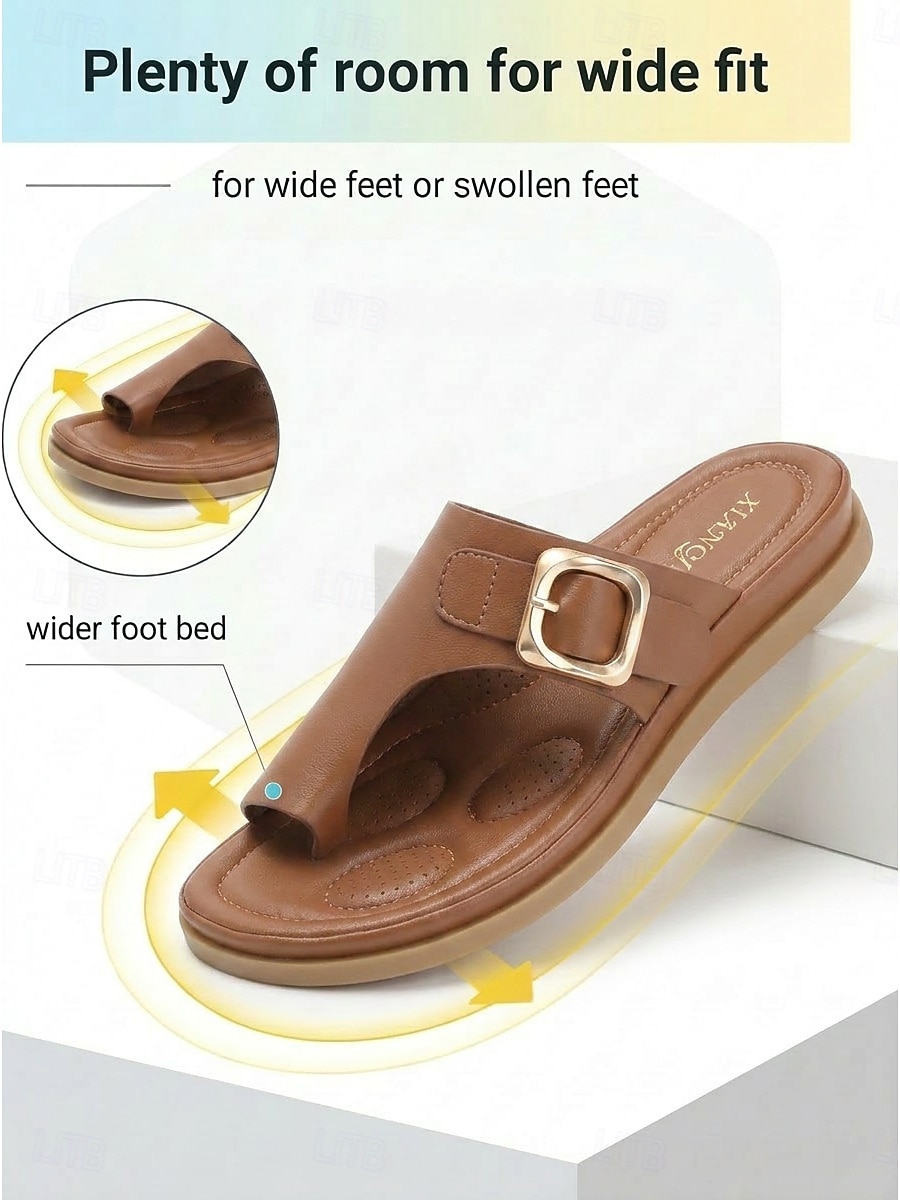 Women's Brown Buckle Comfort Slide Sandals – Cushioned Footbed Slippers, Open Toe Casual Summer Walking Sandals with Arch Support for All-Day Comfort, Travel, Vacation and Daily Wear 2026 - $32.99 –P5