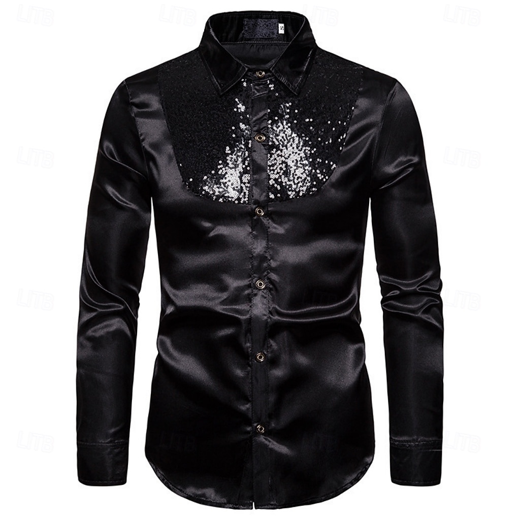 Men's Shirt Satin Shirt Dress Shirt Casual Shirt Solid Color Outdoor Work Black White Red Navy Blue Long Sleeve Turndown Summer Spring Clothing Apparel Sequins 2026 - $26.99 –P12