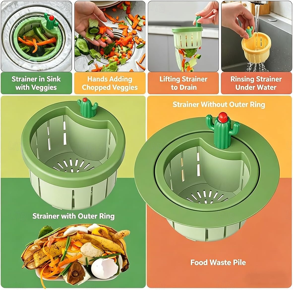 2 Pack Cactus Kitchen Sink Strainer, Anti-Clogging Drain Filter Basket, Cute Sink Stopper Food Catcher with Easy-Lift Handle, Universal Sink Residue Filter for Kitchen & Bathroom Sinks 2026 - $8.99 –P4