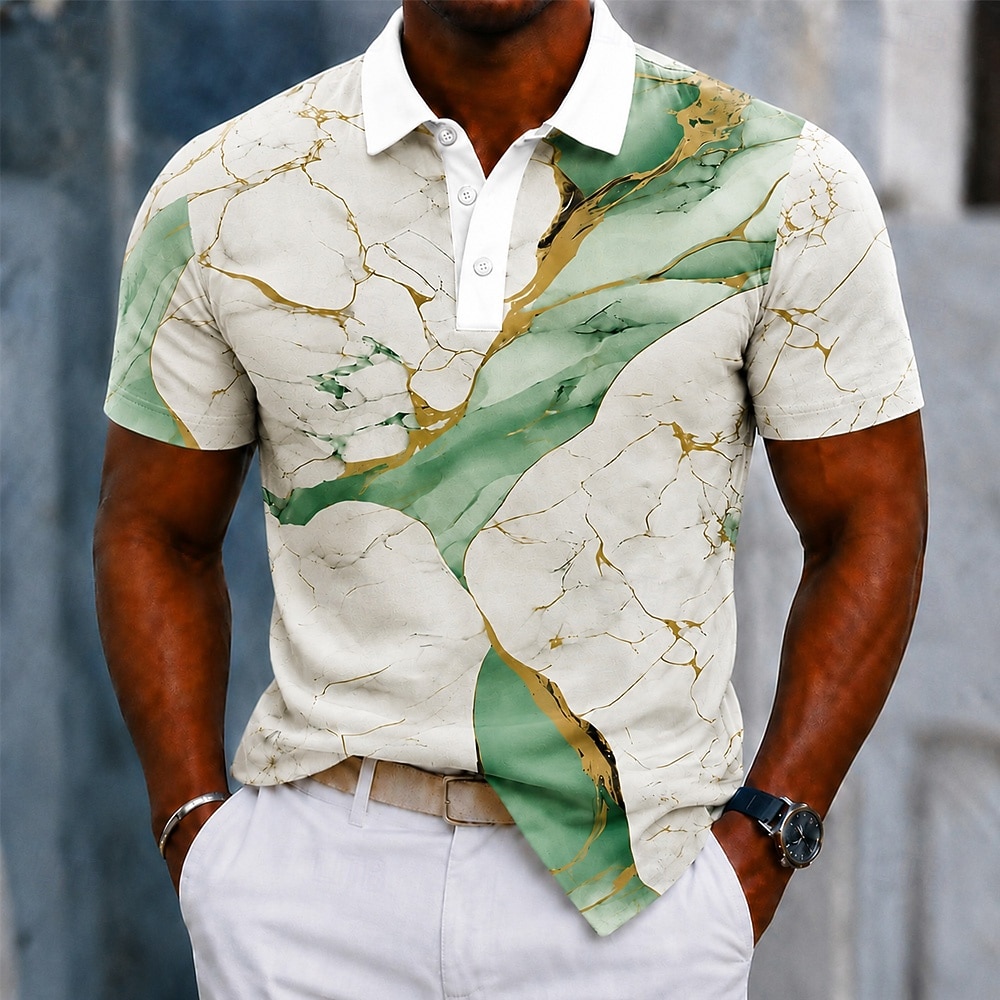 Men's Marble Polo Shirts Short Sleeve Polo Shirts Collared Shirts Lapel Casual Athleisure 3D Print Buttons Spring & Summer Blue Purple Green 2026 - $21.99 –P3