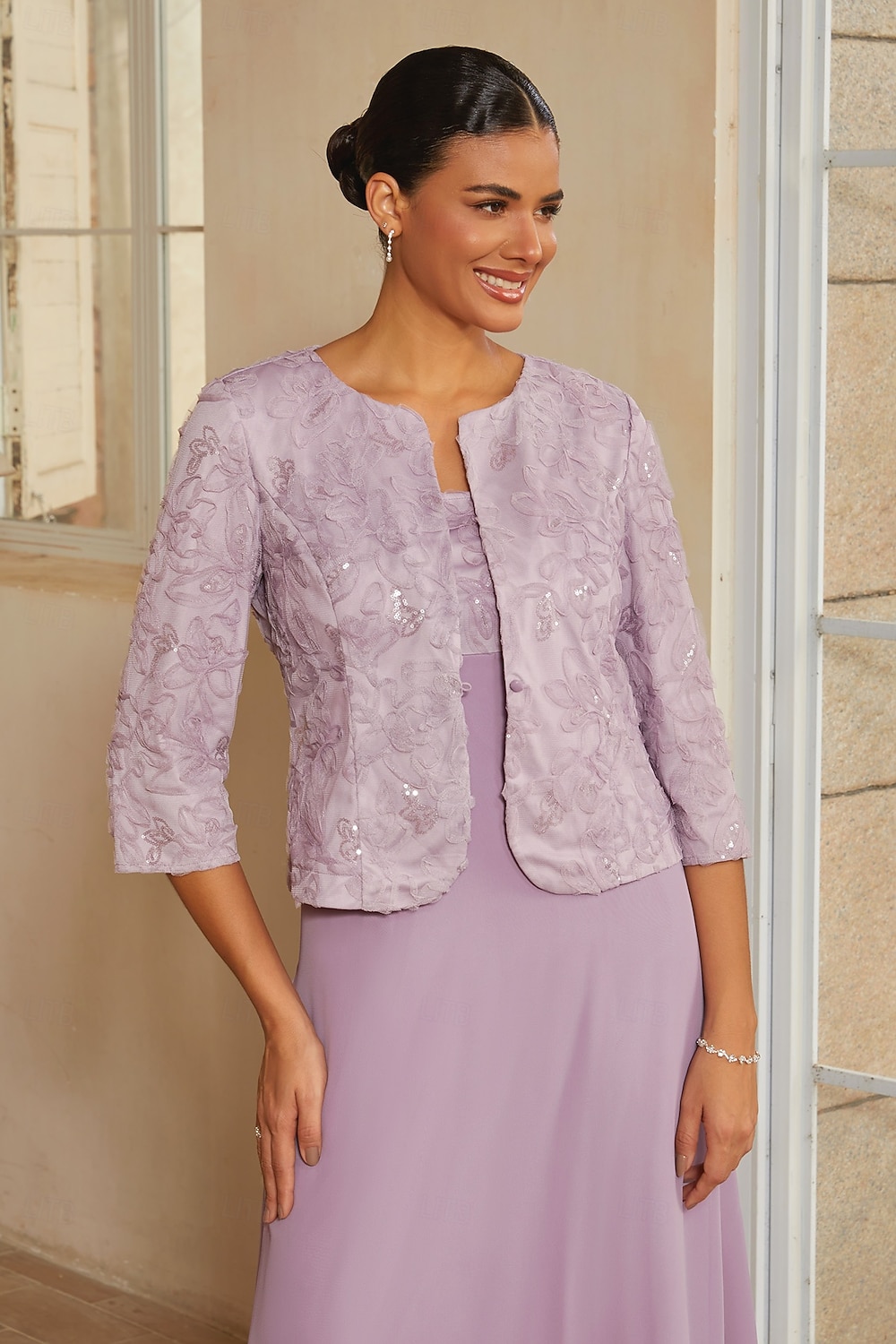 Femmes Ligne A Ensembles de robes 2 pièces avec veste Robe de Cocktail Robe d'invité de mariage Longueur thé Col Rond Sans manches Manche 3/4 Élégant Quotidien Semi-Formel avec Chiffon Maille florale de 2026 ? $149.99 –P6