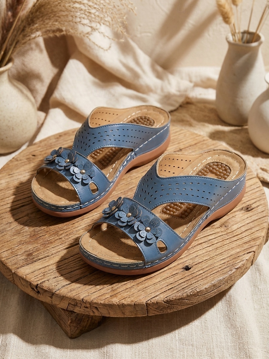 Women's Floral Slide Sandals with Massage Dot Arch Support Insole - Perforated Hollow Breathable Comfort Slides with 3D Flower Metal Stud Decor for Daily Walks, Household Chores & Summer Wear 2026 - $24.99 –P1