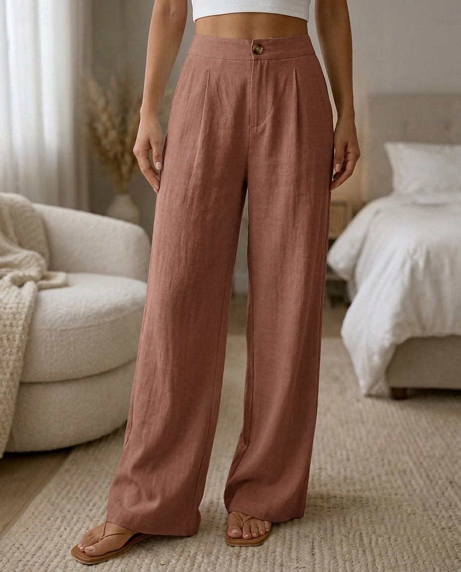 Naisten Leveä reisi Rento arki Täyspitkä Korka vyötärö Tavallinen Hengittävä Mikrojoustava Loma Muodollinen Valkoinen purppura Tumma harmaa Aprikoosi Kesä Kevät Loose Fit 2026 - $26.99 –P2