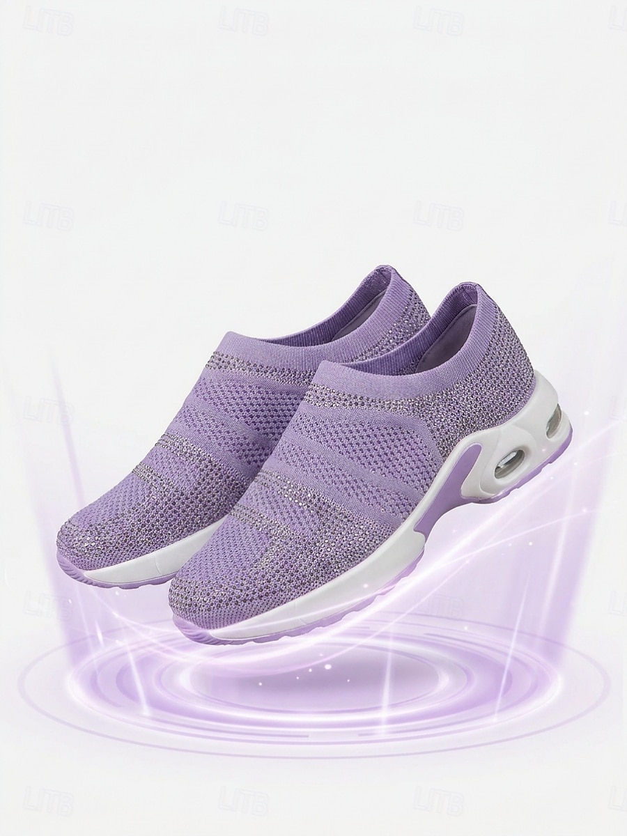 Teniși sport slip-on pentru femei, tricotați cu strasuri mov – pantofi sport respirabili cu pernă de aer și talpă ușoară care absoarbe șocurile, pentru călătorii, fitness și confort de zi cu zi 2026 - $32.99 –P3