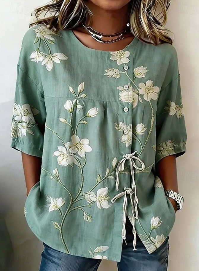 Pasqua Per donna Camicia Elegante Bohemien Vacanza Manica Corta Top Regolari Casuale Blu Verde primavera Bianco Azzurro cielo Verde Estate Primavera del 2026 a $24.99 –P5