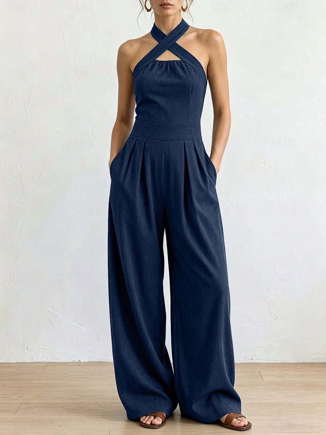 Women's Jumpsuit Elegant Full Length High Waist Plain Inelastic Vacation Formal Black White Wine Navy Blue Summer Spring Regular Fit 2026 - $39.99 –P3