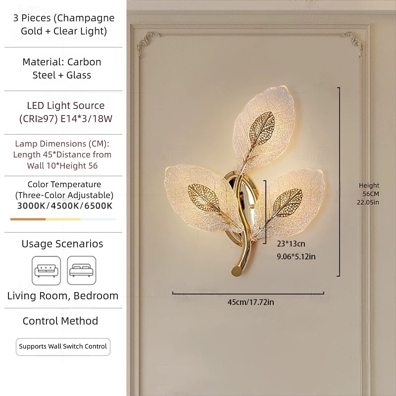 Gold LED wall lights, modern wall lights, bionic leaf vanity lamps for bathroom, bedside table wall lamp, perfect for bedroom, living room 2026 - $138.99 –P3