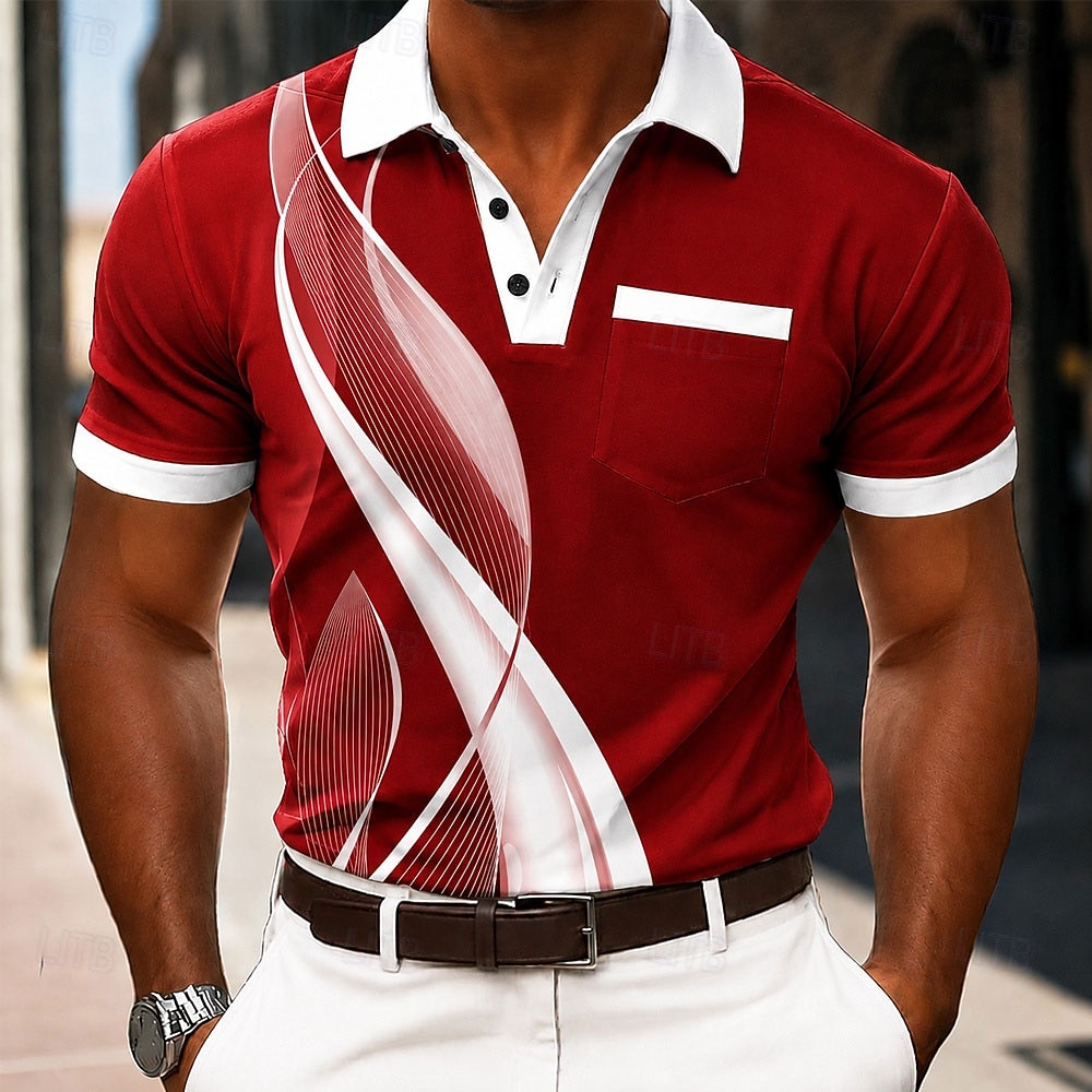 Per uomo Geometrico Linea Polo Manica Corta Magliette polo Camicie con Colletto Business Casual All'aperto Athleisure Abbigliamento quotidiano Tasca Stampa 3D Bottoni Estate Primavera Blu Nero Rosso del 2026 a $24.99 –P5