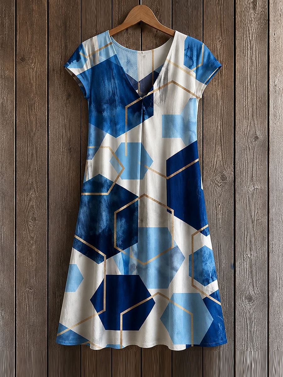 Women's Midi Dress Shift Dress T Shirt Dress Tee Dress Summer Dress Elegant Bohemia Vacation Beach Party Holiday Regular Fit Star Tropical Short Sleeve V Neck Blue White Yellow Green Summer Spring 2026 - $24.99 –P2