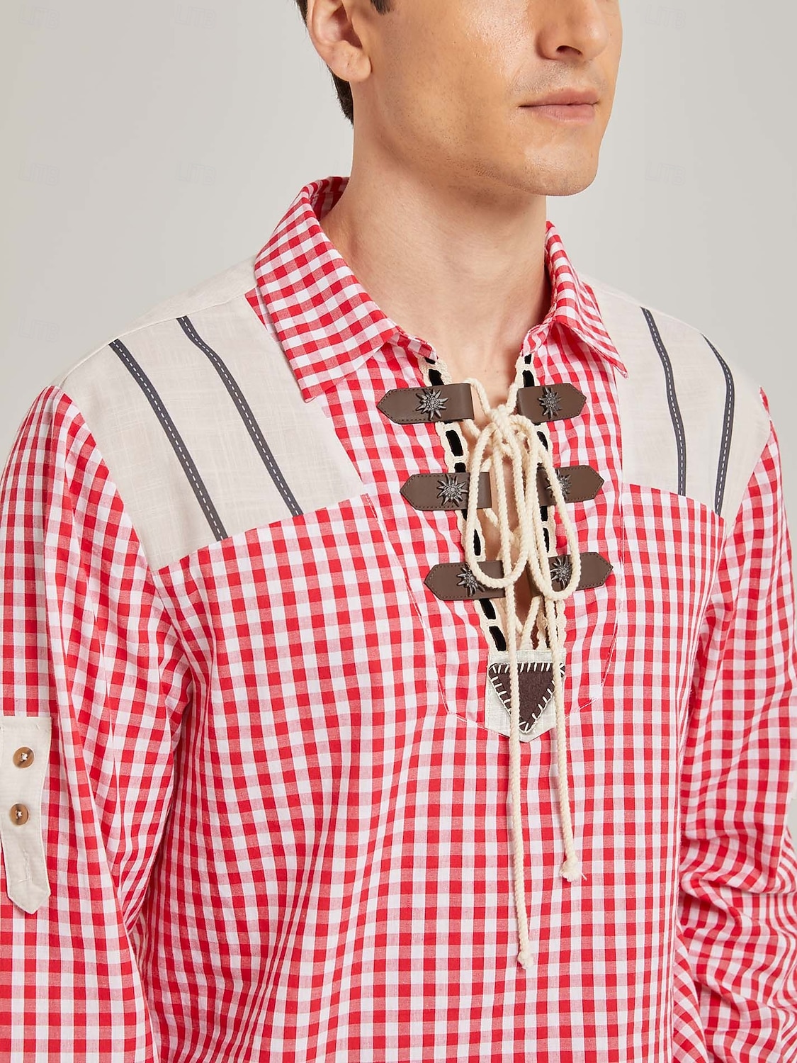 Oktoberfest Trachten shirts Rood geruit patroon Vetersluiting aan de voorkant Bavarian Duits Erfenis Weiden Voor heren Carnaval Bierfestival Doek in traditionele stijl 2026 - $65.99 –P3