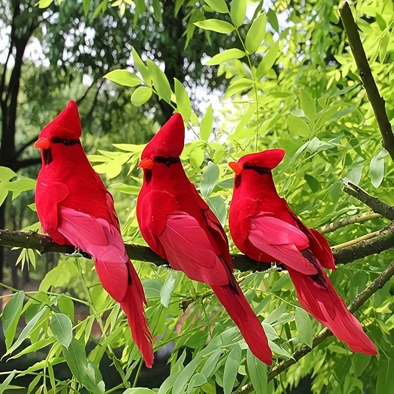 3-5 künstliche rote Spatzen als Hängeornamente, naturgetreue Vogeldekorationen aus Kunstfedern, geeignet für drinnen und draußen, z. B. für Zuhause, Garten, Weihnachtsbaum, Weihnachtsfeiern und 2026 - $14.51 –P2