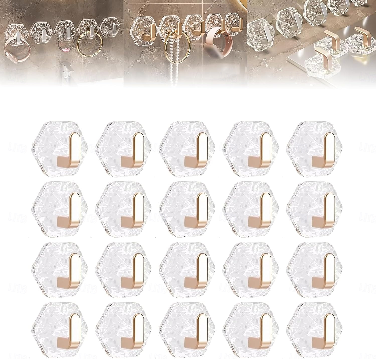 15/20 PCS Water Ripple Hexagonal Self Adhesive Hooks, No-Drill Waterproof Wall Hooks for Bathroom Kitchen, Heavy Duty Acrylic Glacier Ripple Hook for Towels Keys & Home Decor 2026 - $11.99 –P5