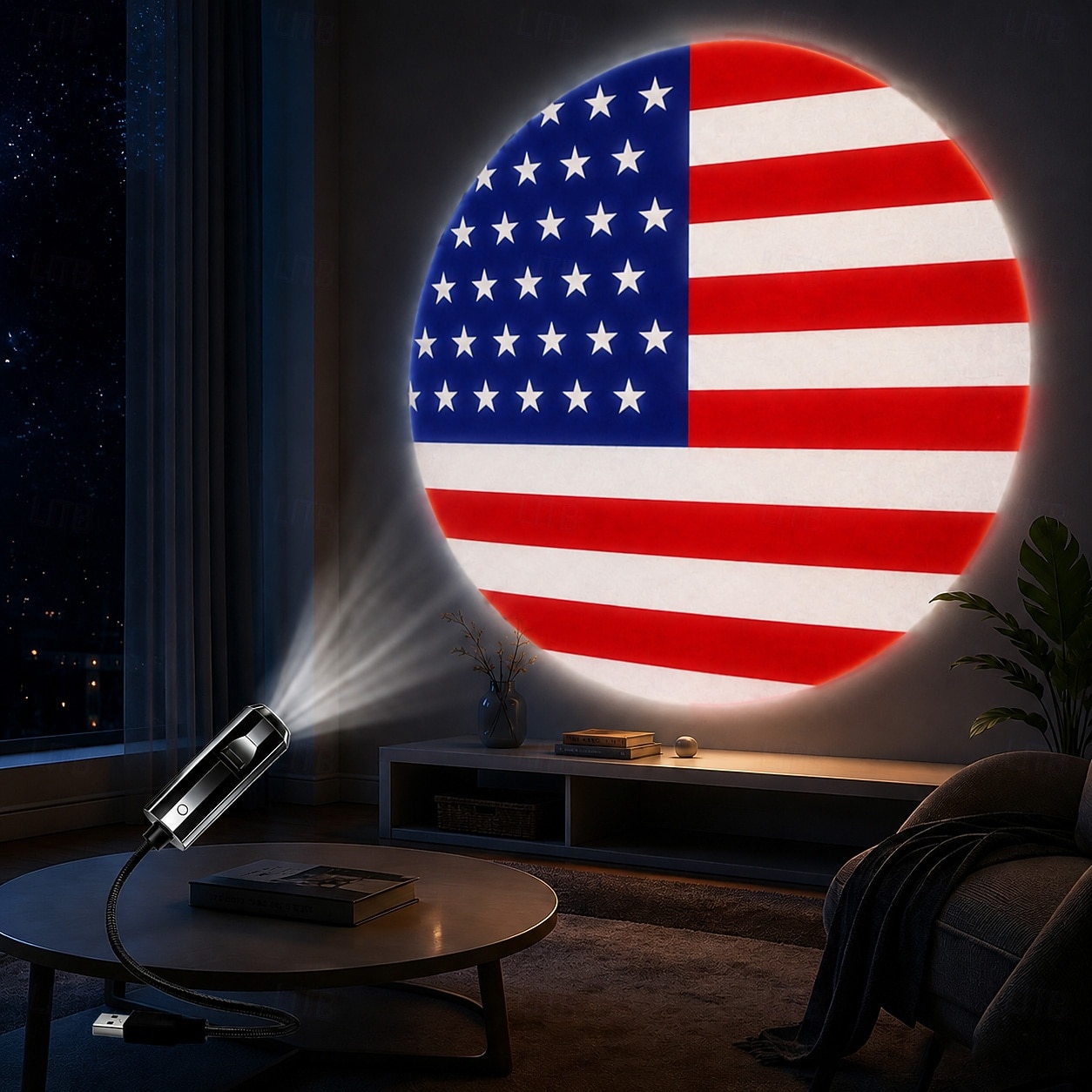 Projectielamp met Amerikaanse vlag, patriottische USB-projectorlamp ter ere van het 250-jarig jubileum van de VS, voor het WK voetbal 2026, decoratielamp voor binnen in de slaapkamer, woonkamer, 2026 - $8.99 –P4